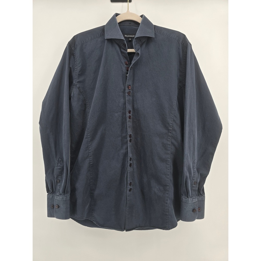Bogosse Mens Navy Blue Cotton Long Sleeve Button Down Shirt Size 3 Turkey 1225FW